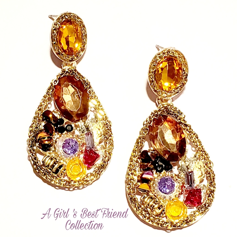 Multi color dangle tear drop earrings